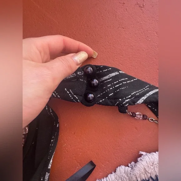 90s Vintage Fredricks of Hollywood Slinky Black Halter Dress w Beaded Chains - Picture 5 of 9